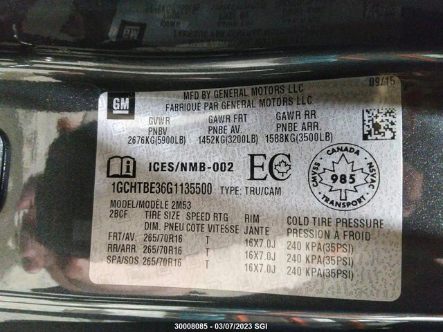 Chevrolet Colorado 2016 1GCHTBE36G1135500 Image 9