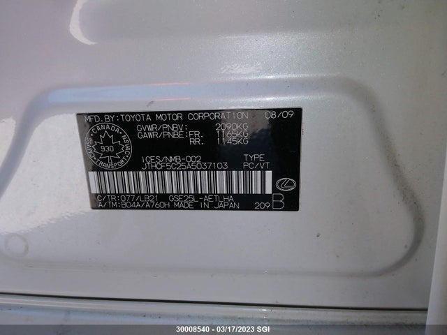 JTHCF5C25A5037103 Lexus IS 250