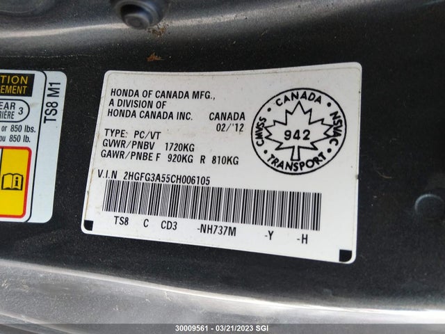 Honda Civic Lx 2012 2HGFG3A55CH006105 Image 10