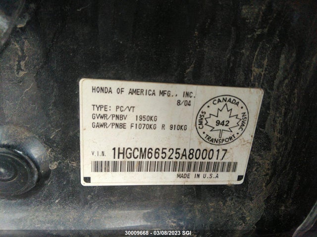 Honda ACCORD EX 2005 1HGCM66525A800017 Image 10