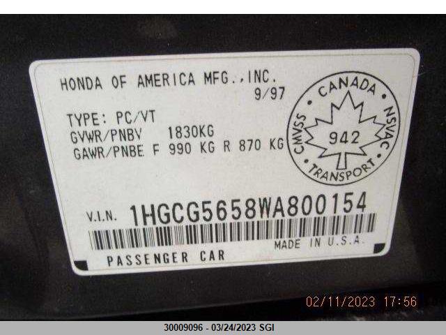 Honda ACCORD EX 1998 1HGCG5658WA800154 Image 7