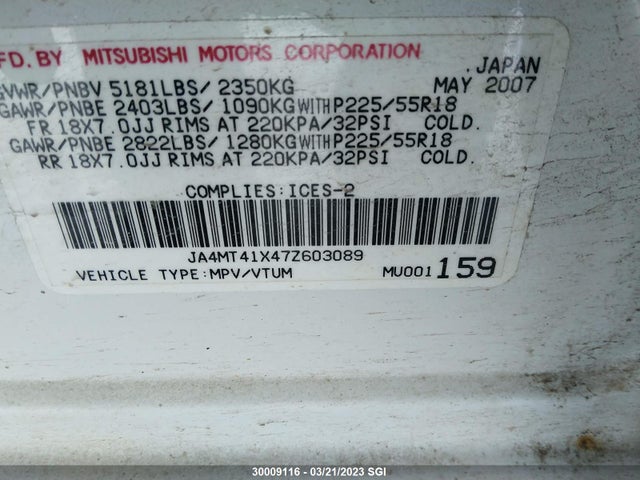 JA4MT41X47Z603089 Mitsubishi Outlander Xls