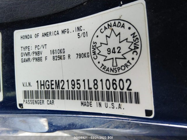 Honda Civic Si/ex 2001 1HGEM21951L810602 Image 10