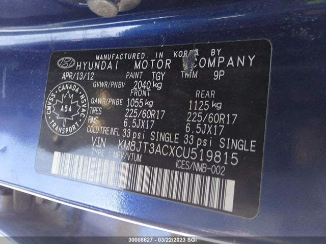Hyundai Tucson Gl 2012 KM8JT3ACXCU519815 Image 10