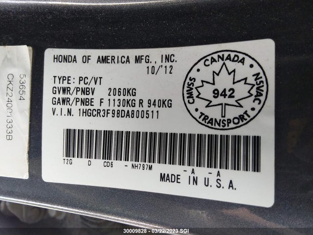 Honda Accord Touring 2013 1HGCR3F98DA800511 Image 10