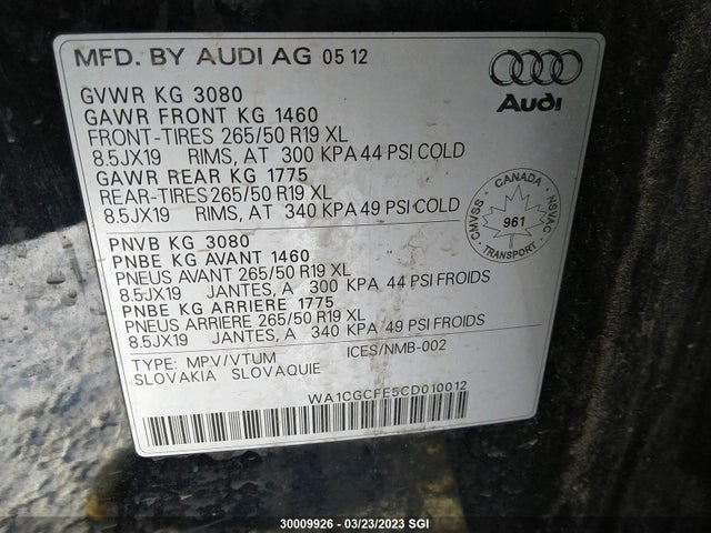 WA1CGCFE5CD010012 Audi Q7 PREMIUM