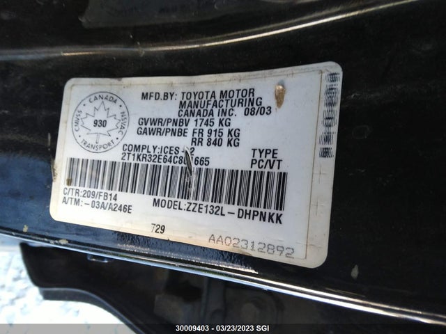 Toyota Corolla Matrix Xr 2004 2T1KR32E64C801665 Image 10