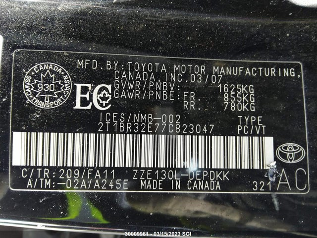 Toyota COROLLA CE/LE/S 2007 2T1BR32E77C823047 Image 10