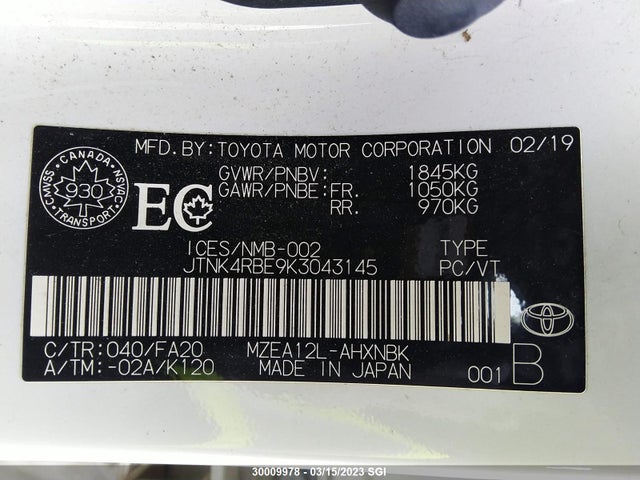 Toyota Corolla Se/xse 2019 JTNK4RBE9K3043145 Image 10