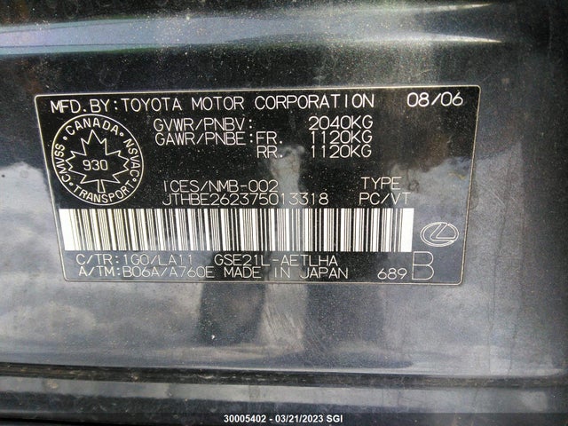 JTHBE262375013318 Lexus IS 350