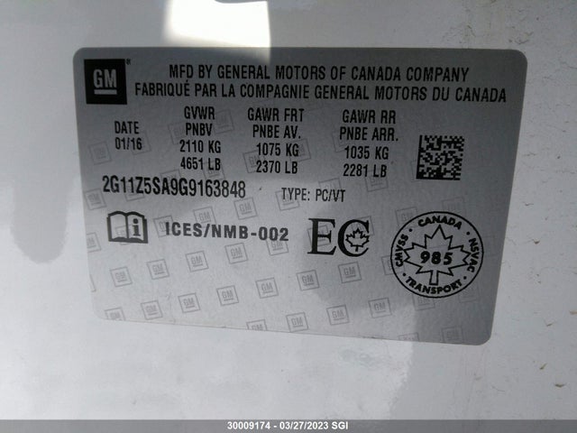 30009174 :رقم المزاد ، 2G11Z5SA9G9163848 vin ، 2016 Chevrolet Impala Ls مزاد بيع