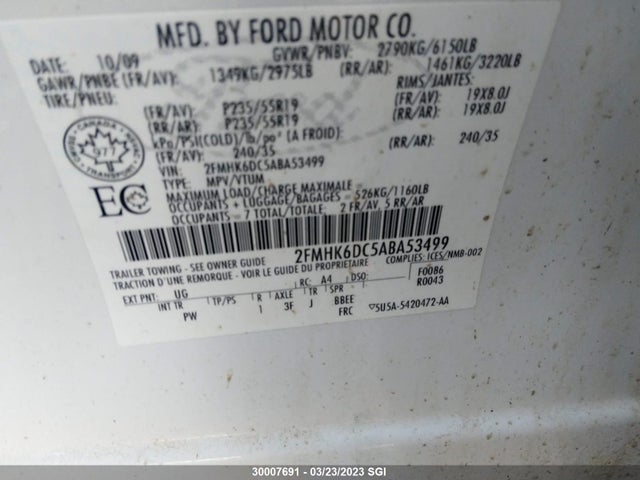Продажа на аукционе авто 2010 Ford Flex Limited, vin: 2FMHK6DC5ABA53499, номер лота: 30007691