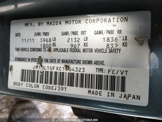 30007028 :رقم المزاد ، JM1BL1UFXC1564323 vin ، 2012 Mazda 3 I مزاد بيع