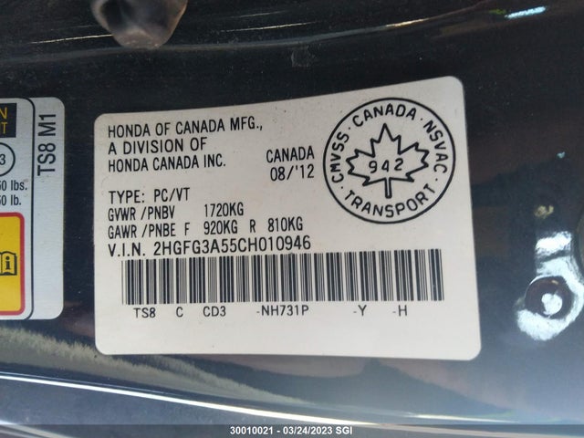 Honda Civic Lx 2012 2HGFG3A55CH010946 Image 9