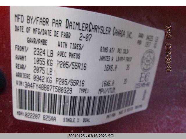 3A4FY48B87T580329 Chrysler Pt Cruiser