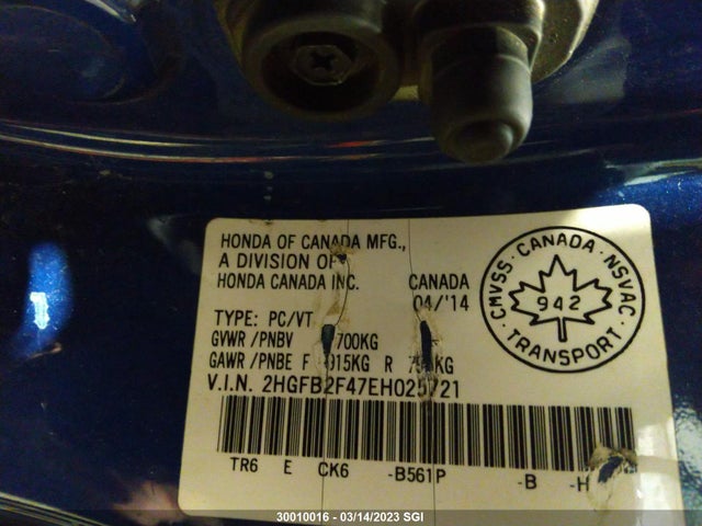 Honda Civic Lx 2014 2HGFB2F47EH025721 Image 9