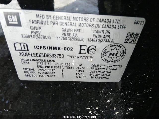 Chevrolet EQUINOX LT 2013 2GNFLEEK3D6393750 Image 10