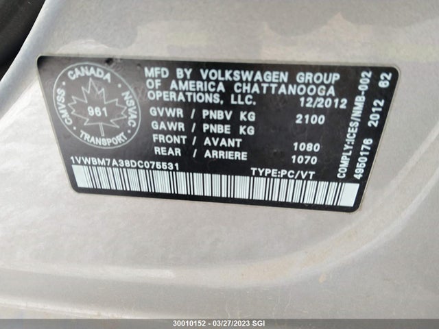 Volkswagen PASSAT SE 2013 1VWBM7A38DC075531 Image 10
