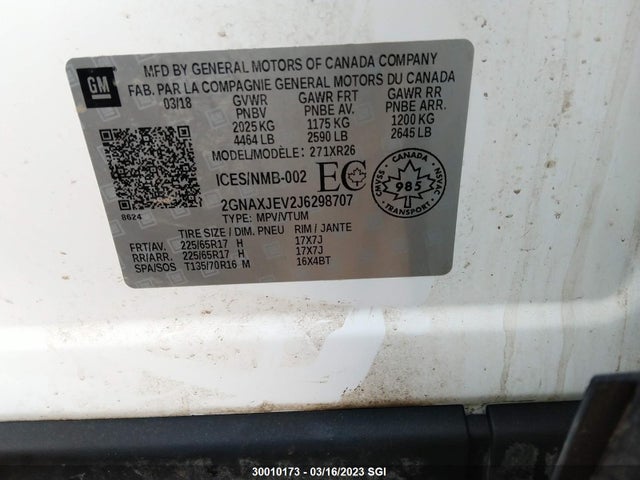 Chevrolet EQUINOX LT 2018 2GNAXJEV2J6298707 Image 10
