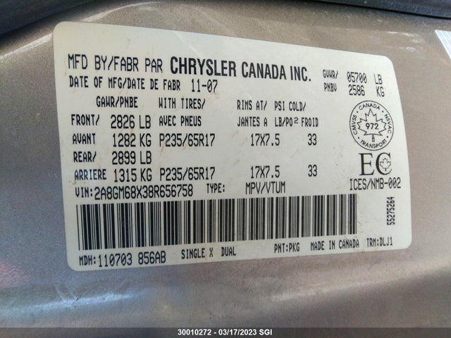 2A8GM68X38R656758 Chrysler Pacifica Touring