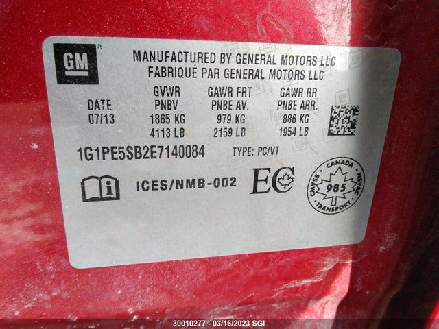 Chevrolet CRUZE LT 2014 1G1PE5SB2E7140084 Image 9