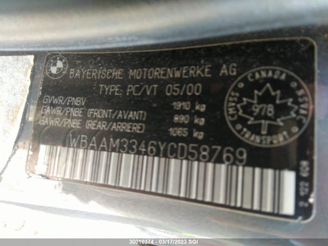 WBAAM3346YCD58769 BMW 323 I