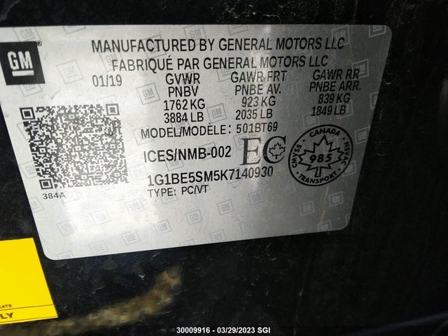Chevrolet CRUZE LT 2019 1G1BE5SM5K7140930 Image 9