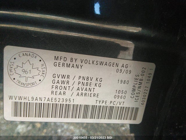 Aukcja sprzedaży 2010 Volkswagen Cc Luxury, vin: WVWHL9AN7AE523951, numer aukcji: 30010455