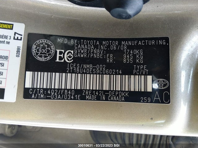Toyota Corolla S/le/xle 2009 2T1BU40E59C060214 Image 10