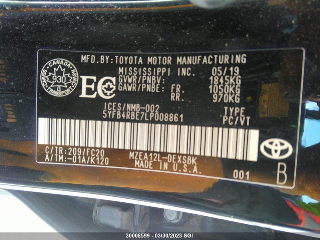 Toyota Corolla Se/xse 2020 5YFB4RBE7LP008861 Image 10