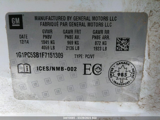 Chevrolet CRUZE LT 2015 1G1PC5SB1F7151309 Image 9