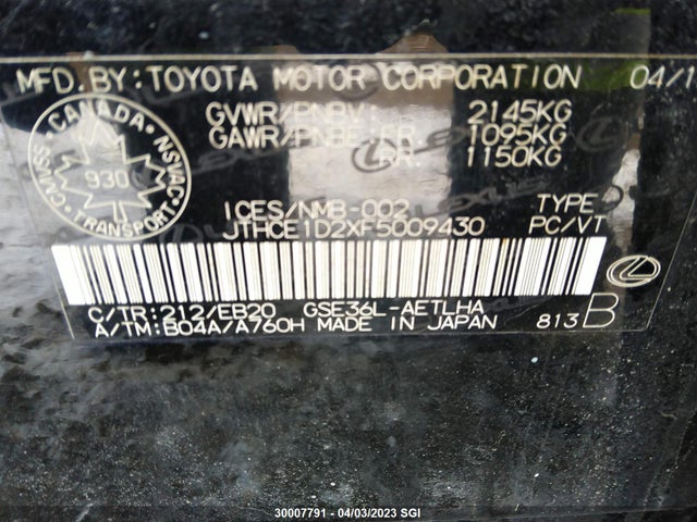 Lexus IS 350 2015 JTHCE1D2XF5009430 Image 9