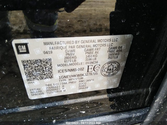 Chevrolet Traverse Lt 2019 1GNEVHKW0KJ279705 Image 9