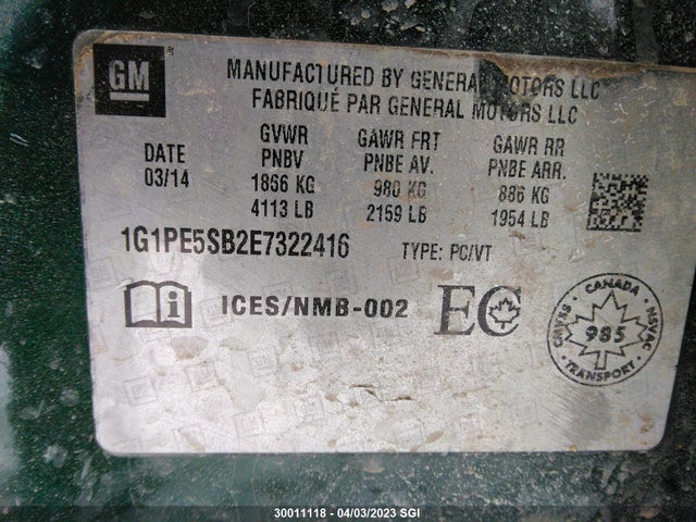 Chevrolet CRUZE LT 2014 1G1PE5SB2E7322416 Image 9