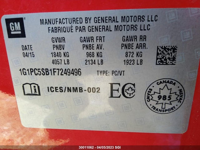 Chevrolet CRUZE LT 2015 1G1PC5SB1F7249496 Image 9