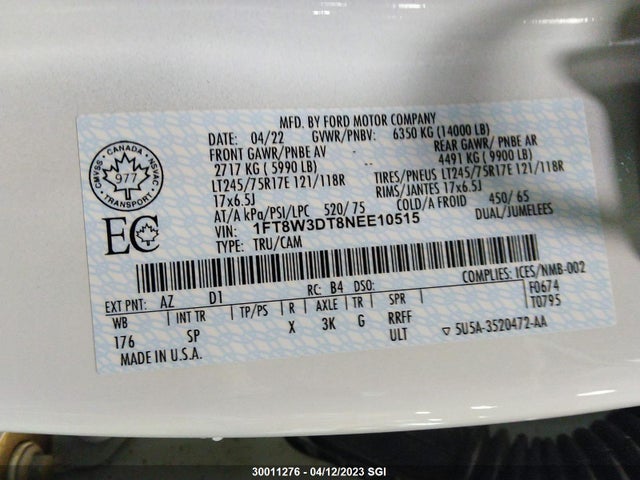 Ford F350 Super Duty 2022 1FT8W3DT8NEE10515 Image 9