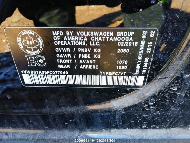 1VWBS7A35FC077049 Volkswagen PASSAT SE