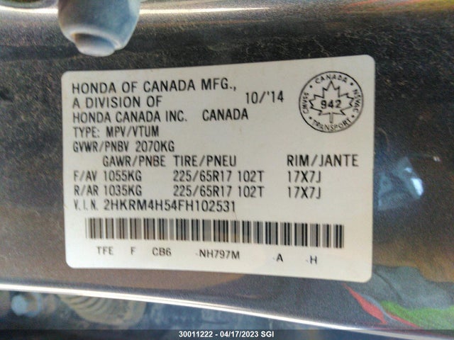 Honda CR-V EX 2015 2HKRM4H54FH102531 Image 10