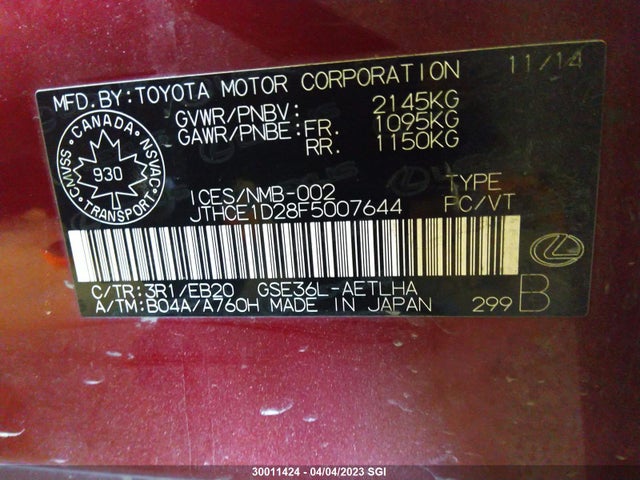 Lexus IS 350 2015 JTHCE1D28F5007644 Image 9