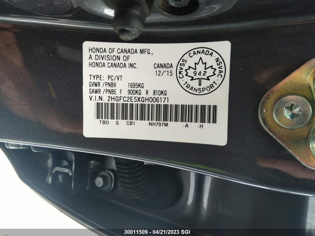 Honda Civic Lx 2016 2HGFC2E5XGH006171 Image 10