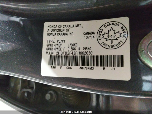 Honda Civic Lx 2015 2HGFB2F43FH002650 Image 9
