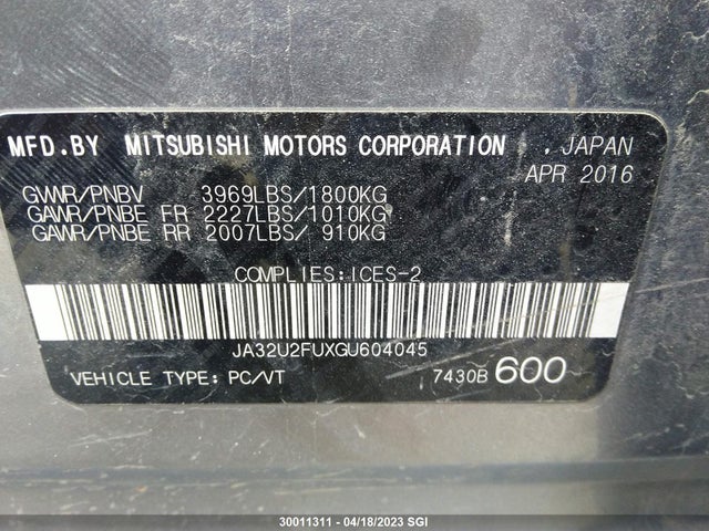 JA32U2FUXGU604045 Mitsubishi LANCER ES