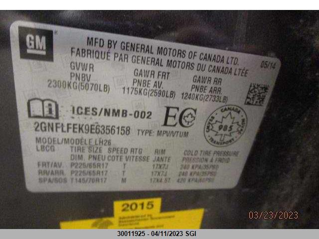 Chevrolet EQUINOX LT 2014 2GNFLFEK9E6356158 Image 9
