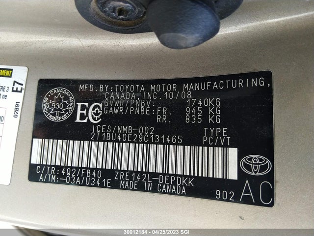 Aukcja sprzedaży 2009 Toyota Corolla S/le/xle, vin: 2T1BU40E29C131465, numer aukcji: 30012184
