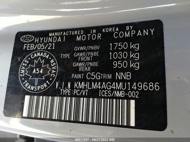 Hyundai ELANTRA SEL 2021 KMHLM4AG4MU149686 Image 10