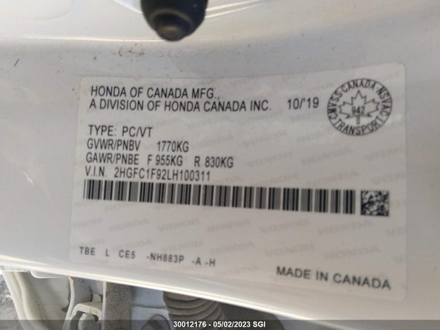 Honda Civic Touring 2020 2HGFC1F92LH100311 Image 10