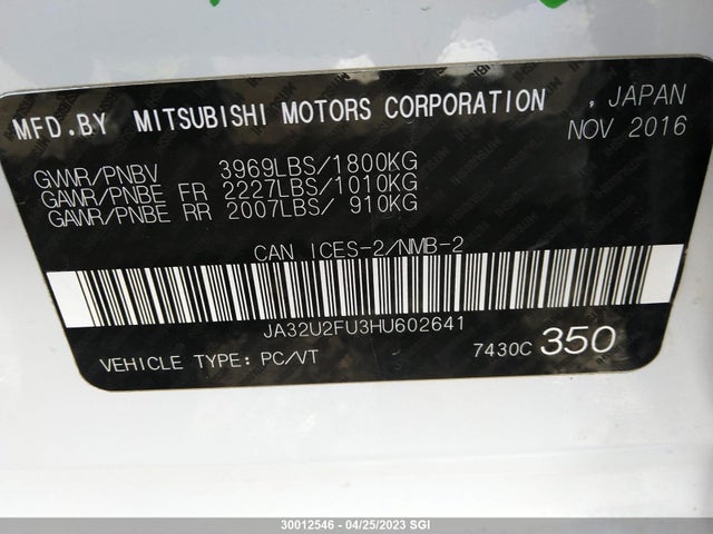 JA32U2FU3HU602641 Mitsubishi LANCER ES