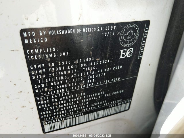 Volkswagen TIGUAN S 2018 3VV0B7AX9JM095463 Image 10