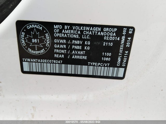 1VWAN7A32EC076247 Volkswagen PASSAT S