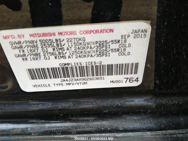 JA4JZ3AX9GZ603651 Mitsubishi Outlander Se/sel